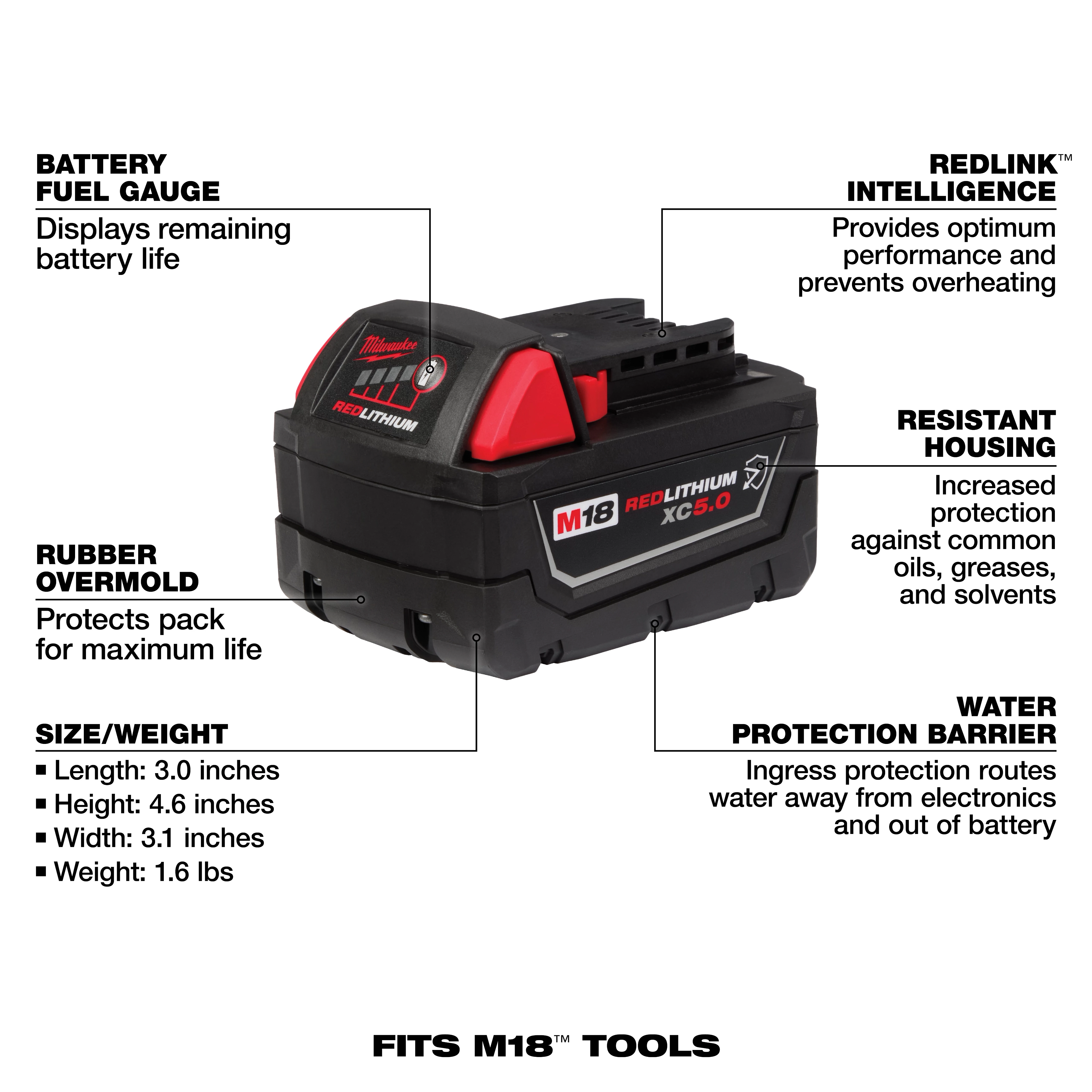 M18 18-Volt 5.0 Ah Lithium-Ion XC Extended Capacity Battery Pack