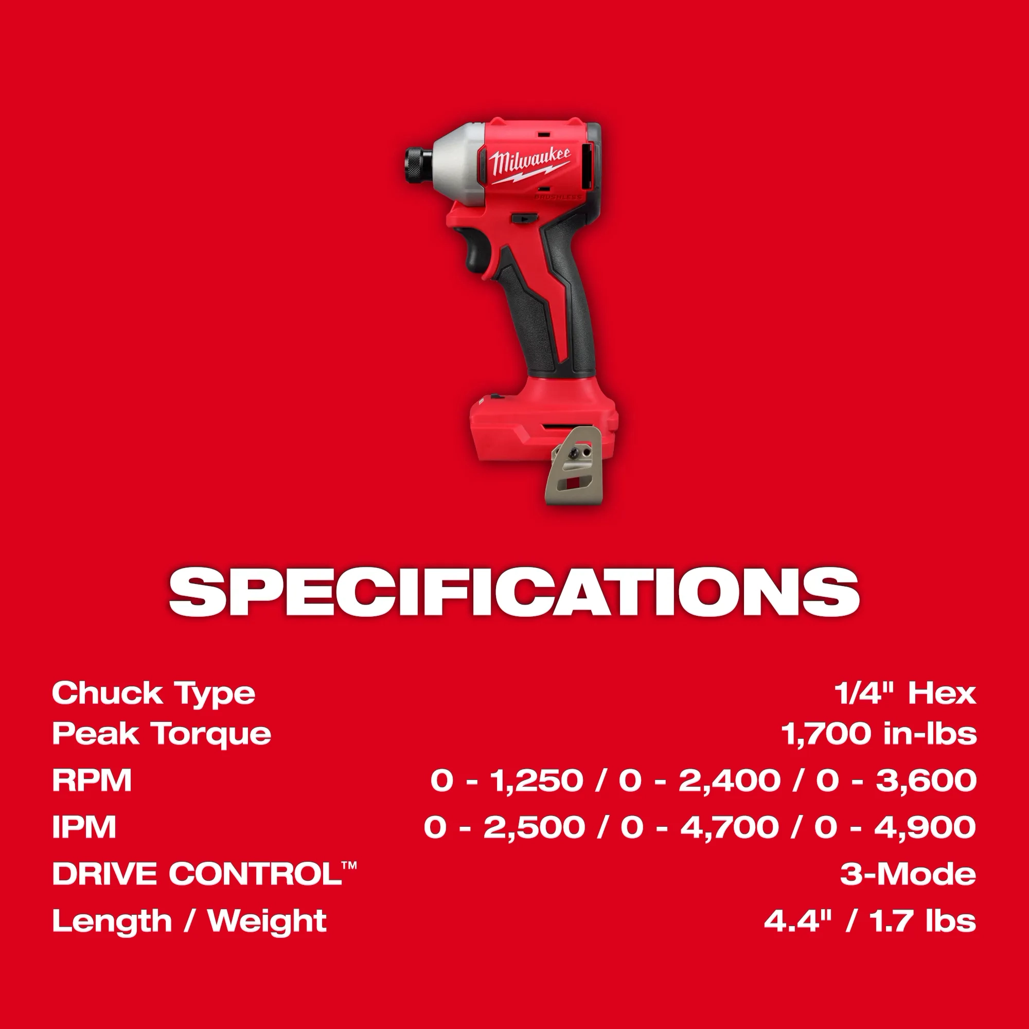M18 Compact Brushless 1/4" Hex 3-Speed Impact Driver specifications