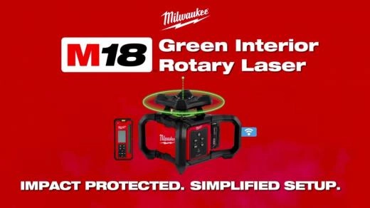 Milwaukee M18 Green Interior Rotary Laser Level Kit with Remote Receiver and Wall Mount Bracket